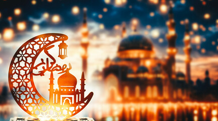 ornamental Arabic lantern Ramadan and Eid al-Fitr greeting card