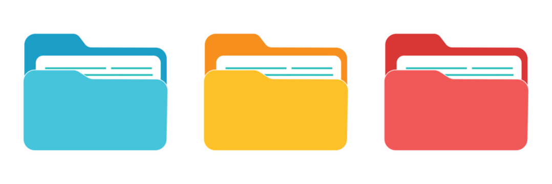 Different folder icon set. Opened and closed folders collection. Flat open folder icon set for paper design. Document icon vector. Vector data. Vector file. Vector graphic. EPS 10