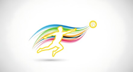 Obraz premium Dynamic soccer player kicking ball with colorful motion lines