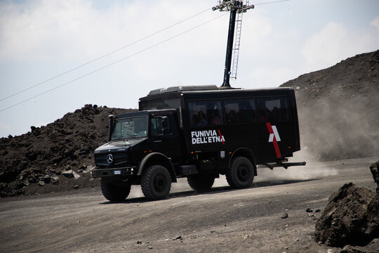 ETNA, SICILY, ITALY - JUNE 2025: funivia dell etna cable car operating