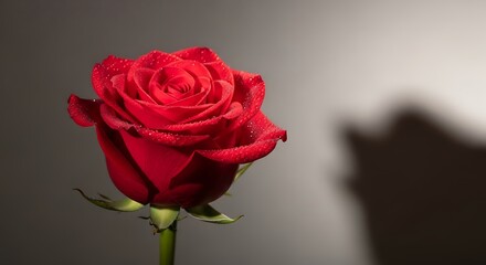Fototapeta premium Vibrant red rose bloom close-up with soft background bokeh lighting