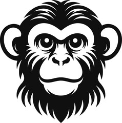 Obraz premium Detailed black chimpanzee head logo with bold lines and strong facial features. Clean and powerful design ideal for wildlife brands, mascots, jungle themes, sports teams, or creative business identity