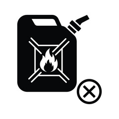 Illustrative graphic symbol representing flammable liquid hazard with a prohibition sign