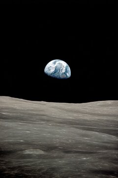 Earth seen from the moon, a stunning view of our planet against the backdrop of the lunar landscape.