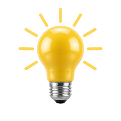 Yellow light bulb with sunburst bright idea isolated on a transparent background