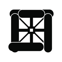 Abstract geometric black symbol representing a structural framework with connecting beams and a central square element