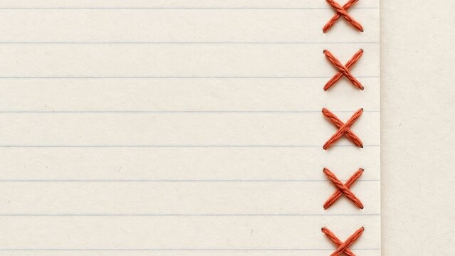 Hand-stitched red X marks desktop wallpaper