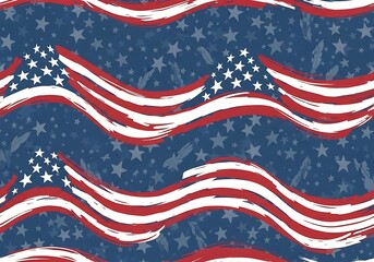 Textured Patriotic Wavy Stripes and Stars Abstract Pattern Background