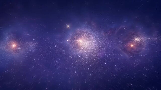 Dramatic cosmic expanse featuring radiant nebulas and ethereal star trails effect