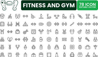 Fitness and Gym Line Icon Set - Editable Workout Vector Pack