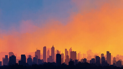 Fototapeta premium City skyline silhouette at sunset