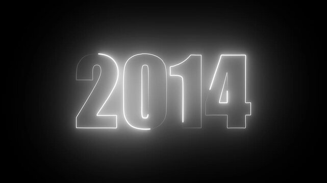 2014 neon line text. Abstract 2015 neon text animation, Glowing neon number text background 4k video animation . important year, important date 2014.