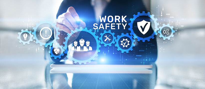 Work safety HSE Regulation rules business concept on screen.