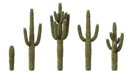 Saguaro Cactus Growth Stages Isolated on White Background