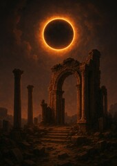 Fototapeta premium Eclipse over ancient ruins.