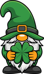 Cute st patricks day gnome holding a four leaf clover illustration