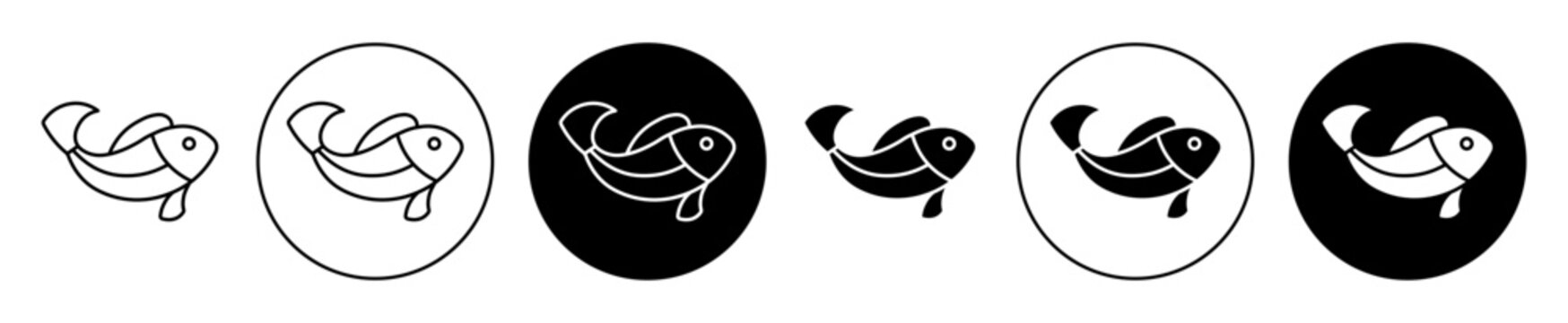 Chinese fish icon set. Chinese fish vector symbol in black filled and outlined style.