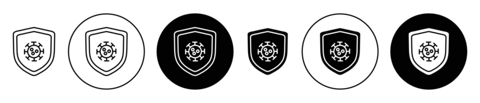 Coronavirus protection shield icon set. Coronavirus shield vector symbol in black filled and outlined style.