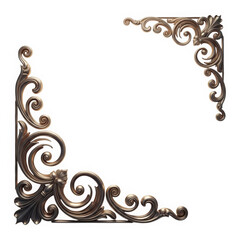 Ornate bronze frame corner with scrollwork isolated on transparent background