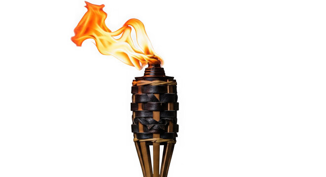 3d tiki torch with fiery flame isolated on transparent background