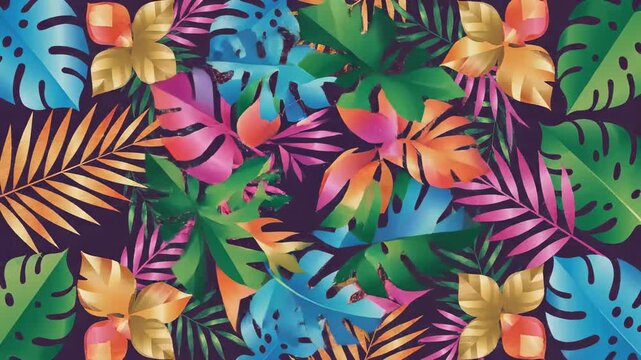 Colorful Tropical Foliage: A vibrant tapestry of tropical leaves unfurls, displaying a kaleidoscope of vivid colors. The intricate details of each leaf.