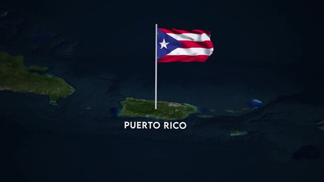 The Flag of Puerto Rico on the World Map, the Puerto Rico flag waving on the 3d map animation 4K