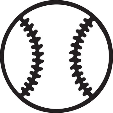 Simple black and white line drawing of a baseball with visible stitching
