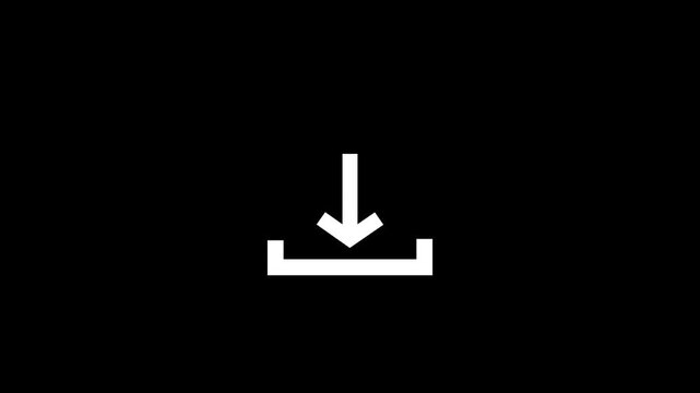 Download Icon with Arrow and Tray Minimal White Symbol on Black Background