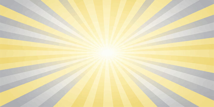 A bright sunburst background vector features a warm orange and yellow sunrise design with abstract sun rays and a shining summer starburst to illustrate a sunny sky filled with hot golden sunlight bea