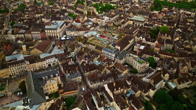 Aerial view of the ancient french medieval city of Troyes with beautiful architecture and history