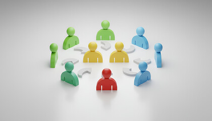 Collaborative Circle: Multicolor Toy Figures Connected in a Unified Team

