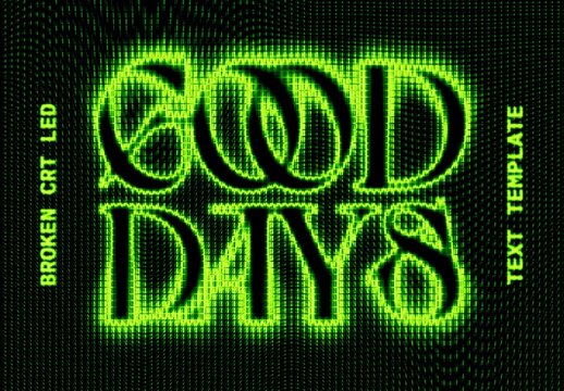 Broken CRT Led Screen Text Effect Mockup