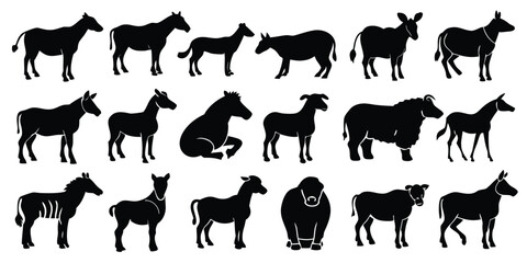 Fototapeta na wymiar Collection of Donkey Silhouettes in Various Poses