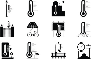Fototapeta premium Street Thermometer Icon Temperature Vector Outdoor Thermometer Weather Icon Set