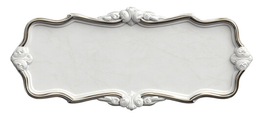 Elegant ceramic nameplate with floral baroque frame, isolated on transparent cutout background
