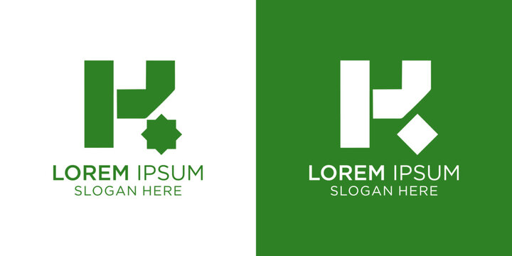 High-quality Latter K or H logo designs with lorem ipsum text on white and green backgrounds for professional branding and business use
