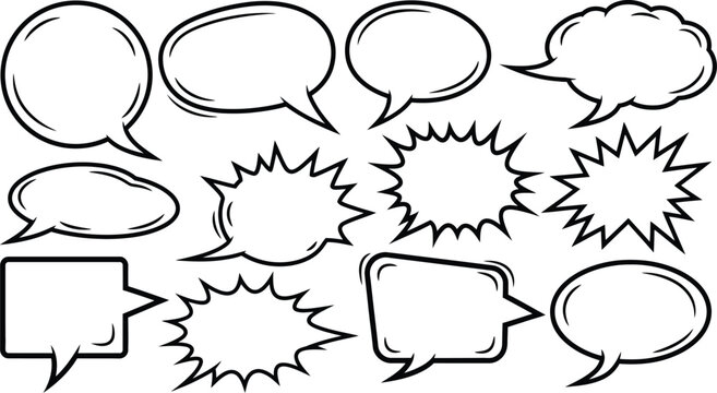 cartoon comic speech bubbles and thought clouds for dialogue  various shapes and styles