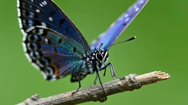 Blue Butterfly on Branch in Nature greenscreen background
