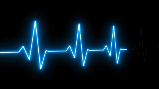 Abstract Pulse Waveform with Neon Blue Glow on Black Background Medical Healthcare Concept