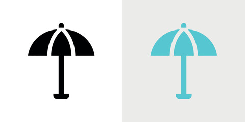Fototapeta premium Black and cyan beach umbrella on white and gray background