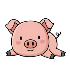 Cute pink cartoon piggy bank with a green leaf on its back smiling in a simple vector illustration