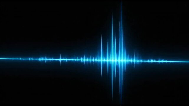 Glowing blue digital sound wave equalizer on black background