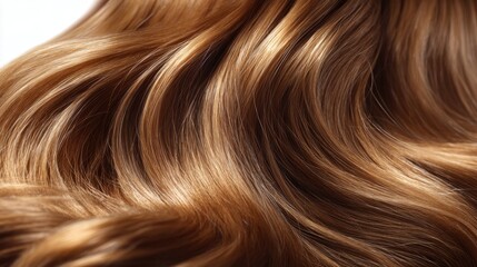 Fototapeta premium Close-up of silky, shiny wavy hair showcasing rich warm tones, reflecting light beautifully and creating an elegant, luxurious appearance perfect for beauty-related projects.