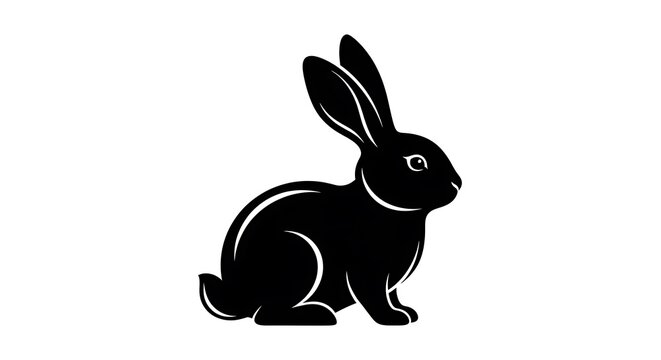 Silhouette of a rabbit sitting peacefully on a white background