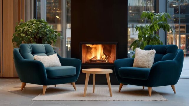 A cozy living room features attractive fireresistant furnishings, merging comfort and safety standards, demonstrating how stylish design can coexist with essential fire safety measures. cinematic