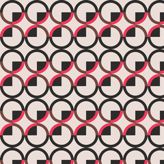 Retro Geometric Circle Seamless Pattern with Pink and Black Accent