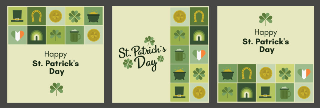 St. Patrick&rsquo;s Day Social Media Templates Set, Minimal Square Posts