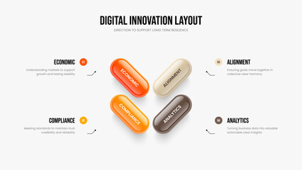 Business Proposal 4 Step Diagram Slideshow Template. Professional Briefing Slide Layout Vector Illustration. Service Portfolio Four Option Infographic Presentation Design.