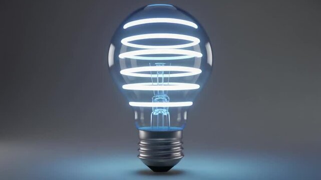 Glowing purple light bulb with spiral filament on dark background for innovation concept