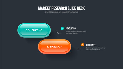 Fototapeta premium Consulting Showcase Slideshow Layout Vector Illustration. Market Forecast 2 Step Diagram Slide Template. Financial Overview Two Element Infographic Frame Design.